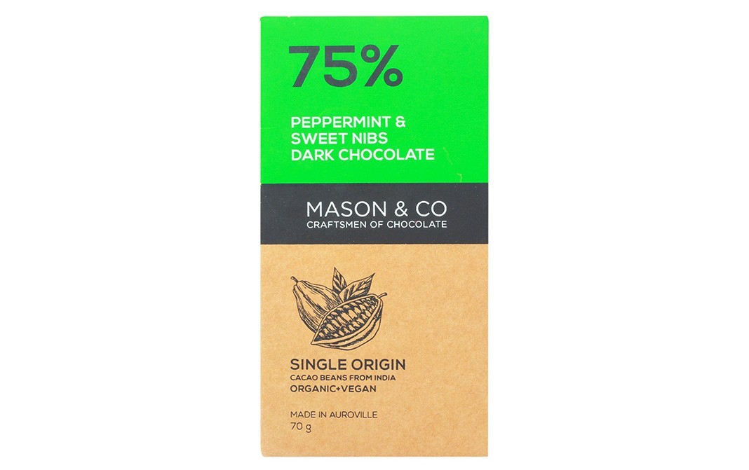 Mason & Co 75% Peppermint & Sweet Nibs Dark Chocolate   Box  70 grams